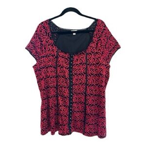 Vintage Y2K Avenue Gothic Red and Black Lace Blouse Size 22/24
